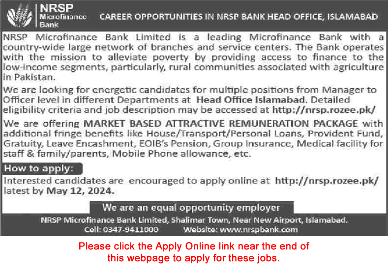 NRSP Microfinance Bank Jobs May 2024 Apply Online Assistant / Managers & Officers Latest