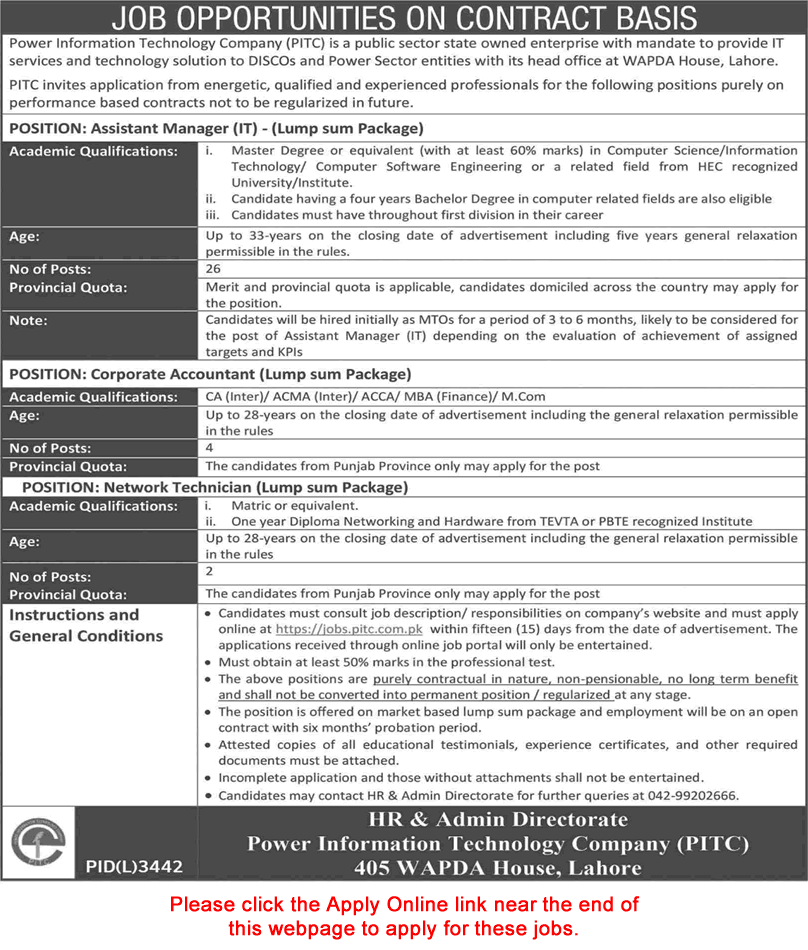 Power Information Technology Company Jobs 2024 May Apply Online PITC WAPDA IT Managers & Others Latest