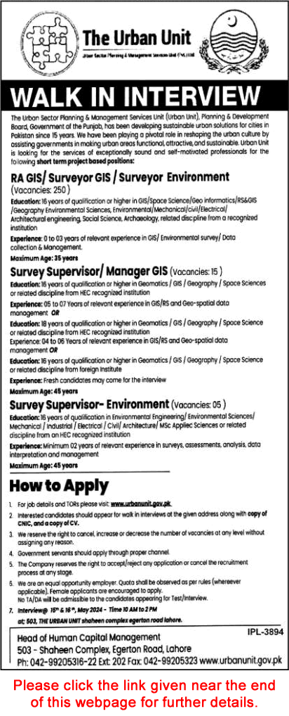 The Urban Unit Jobs May 2024 GIS Surveyors / Managers & Survey Supervisors Walk in Interview Latest