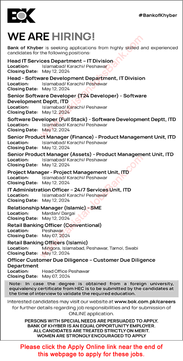 Bank of Khyber Jobs April 2024 May Apply Online Software Developers, Retail Banking Officers & Others BOK Latest