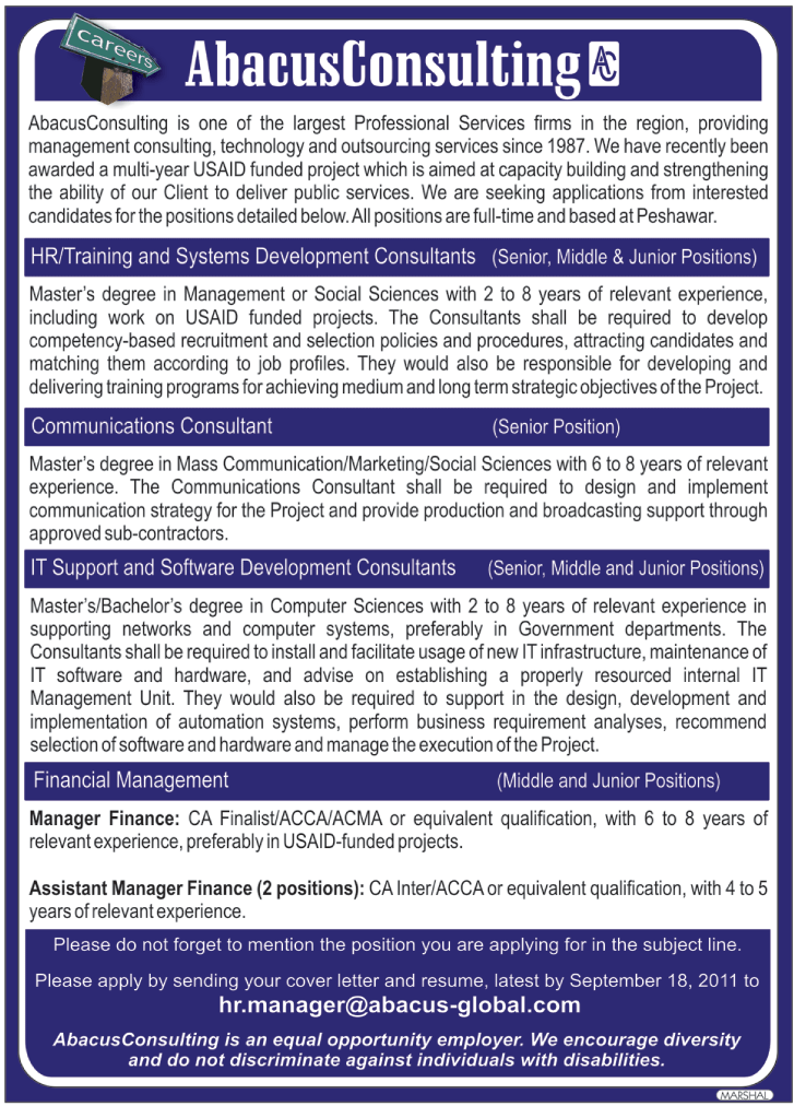 Career Opportunities in Abacus Consulting