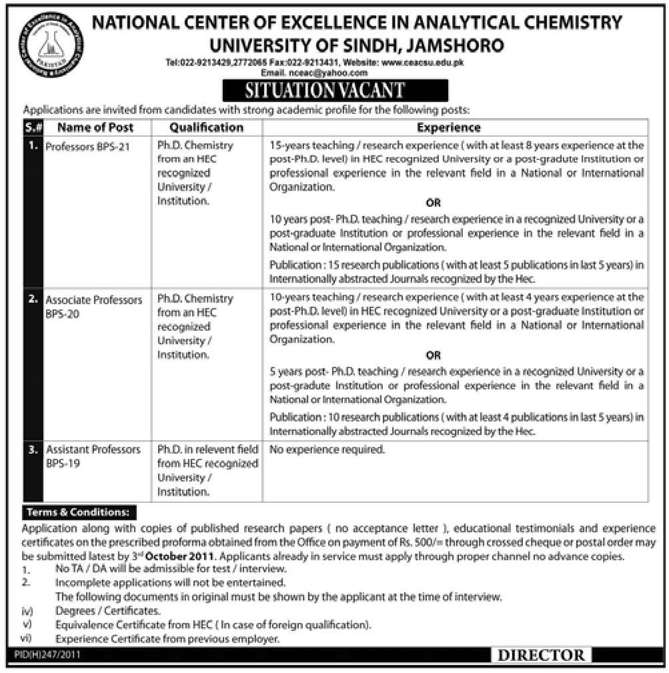 Jobs in National Center of Excellence in Analytical Chemistry University of Sindh, Jamshoro