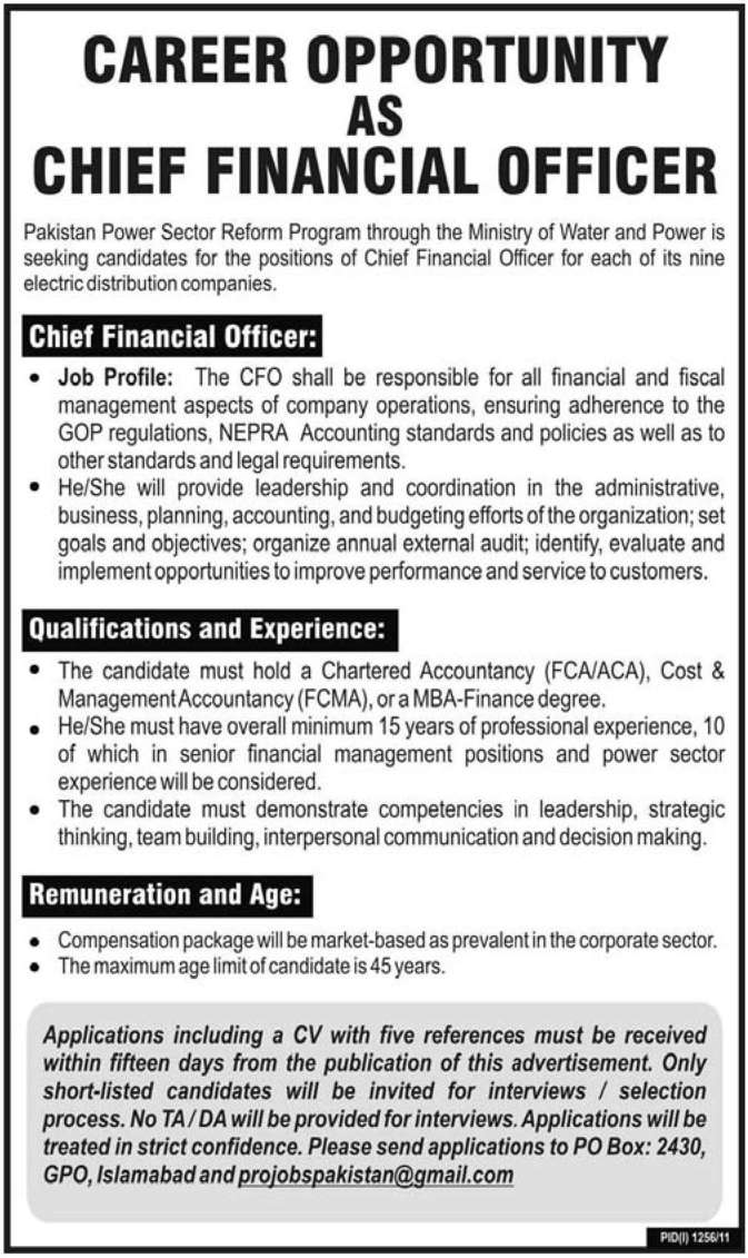 Career Opportunity As Chief Financial Officer