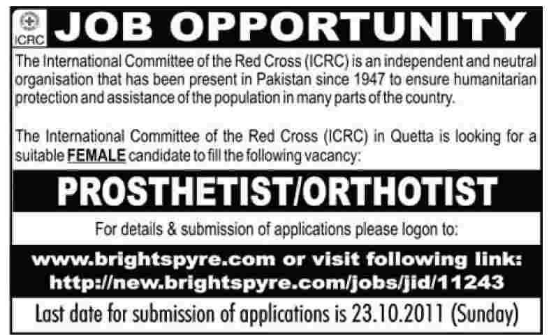 Prosthetist/Orthotist Required by ICRC