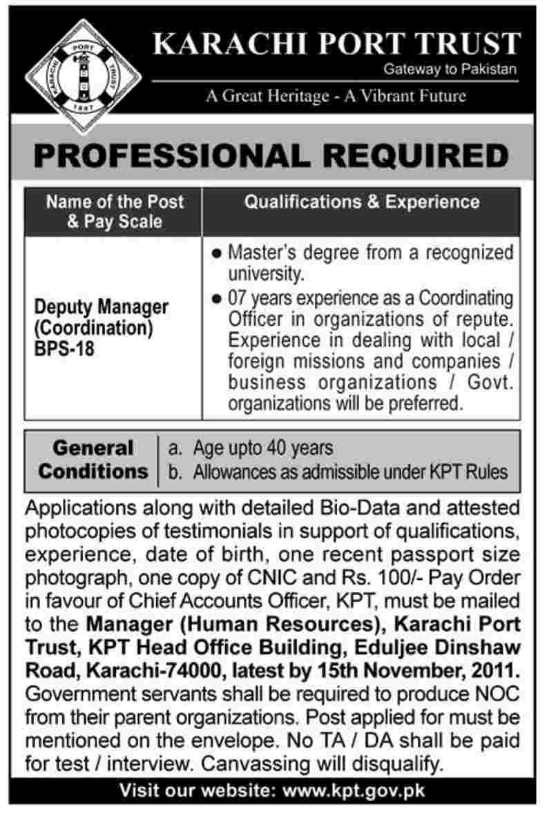 Karachi Port Trust Required Professional