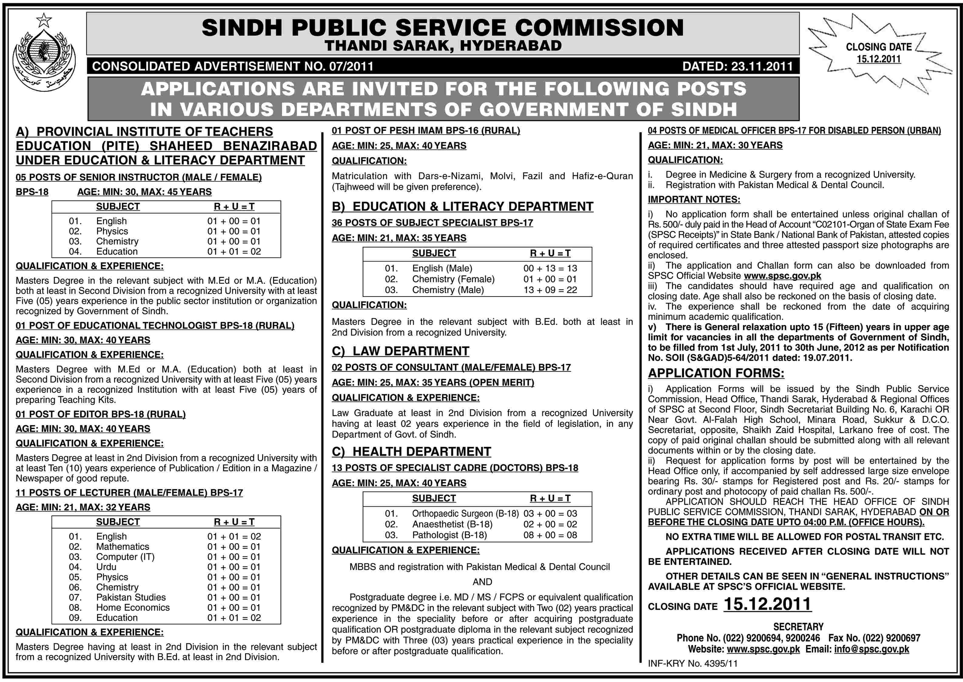 Sindh Public Service Commission Hyderabad Jobs Opportunities