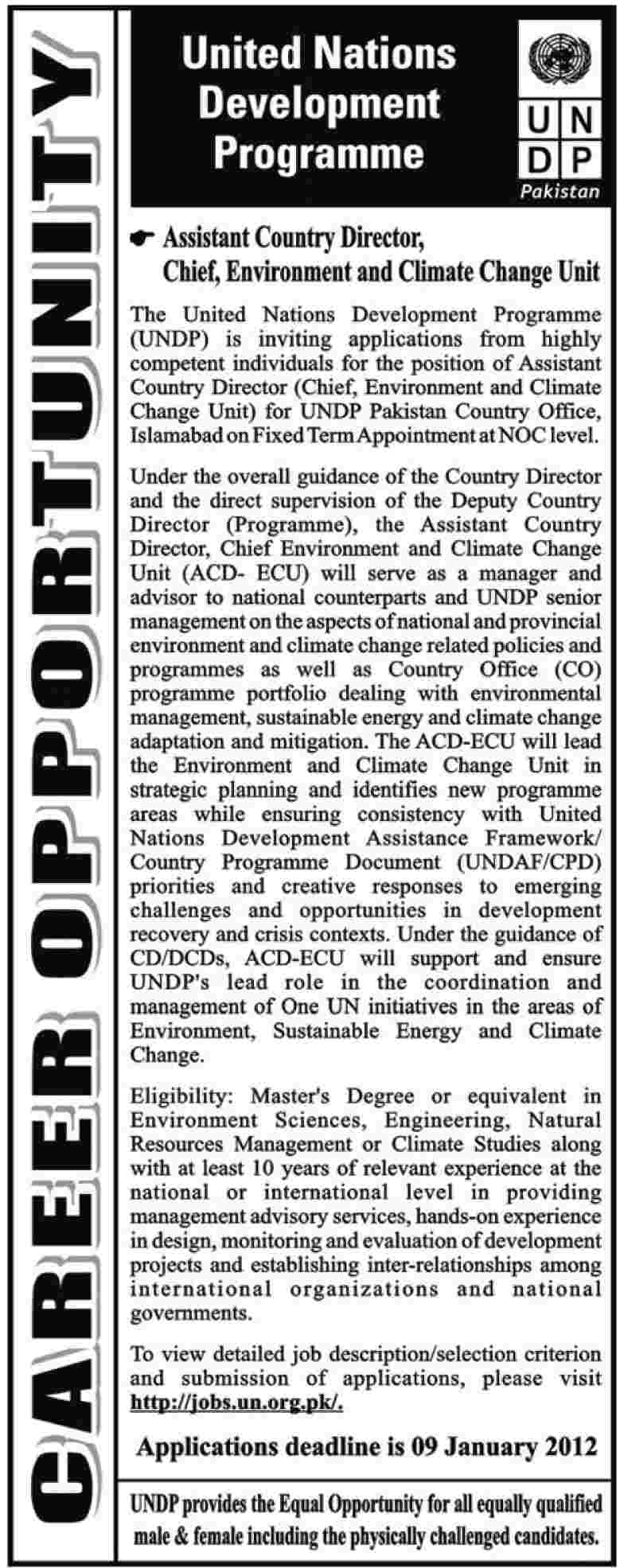 UNDP Required the Services of Assistant Country Director