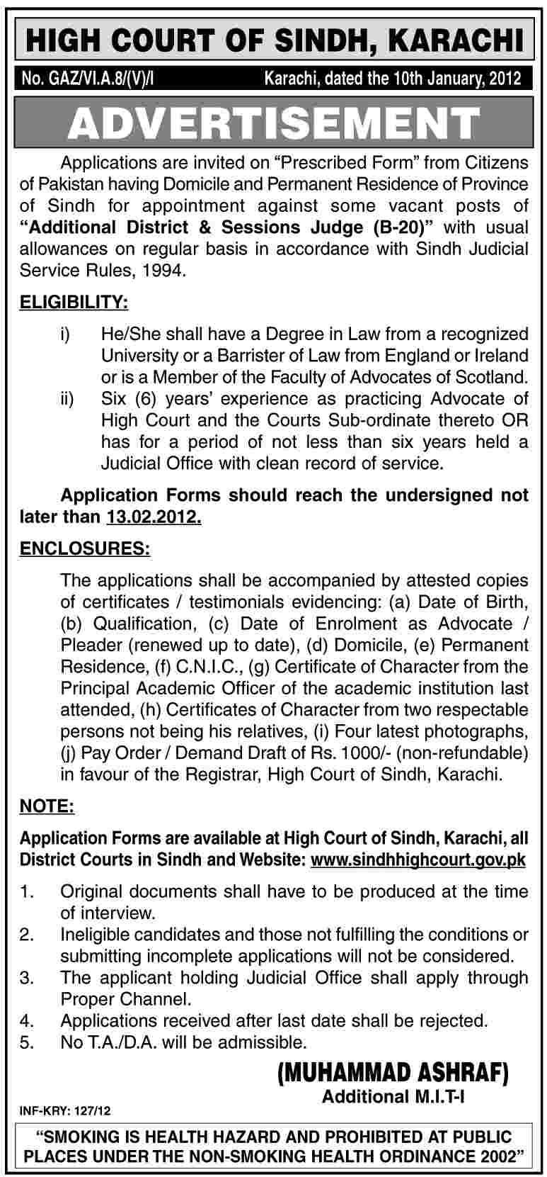 High Court of Sindh, Karachi Jobs Opportunity