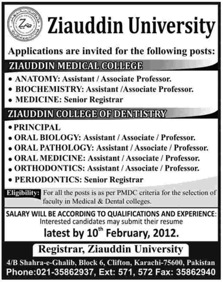 Ziauddin University Jobs Opportunity
