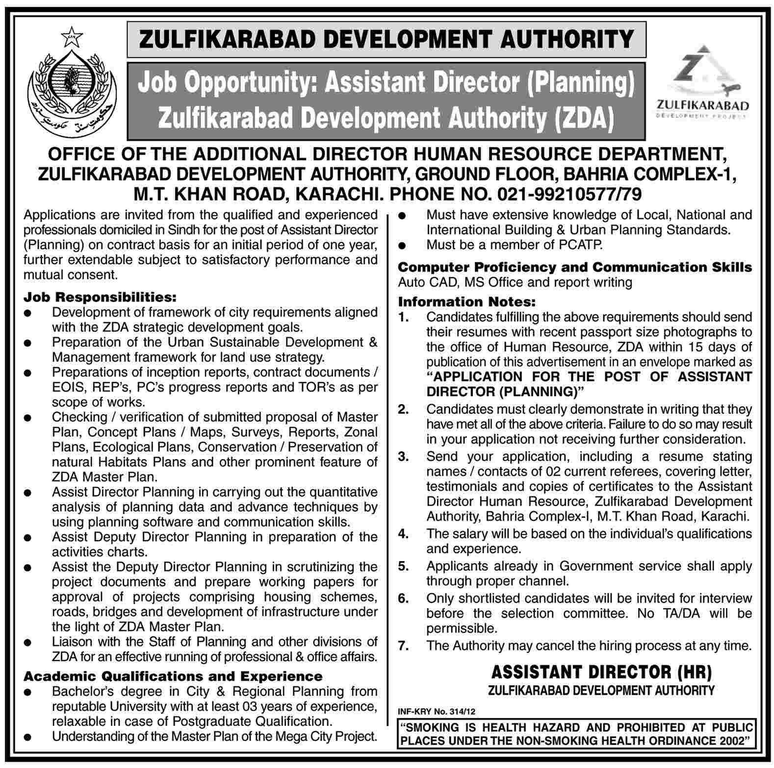 Zulfikarabad Development Authority Required Assistant Director (Planning)