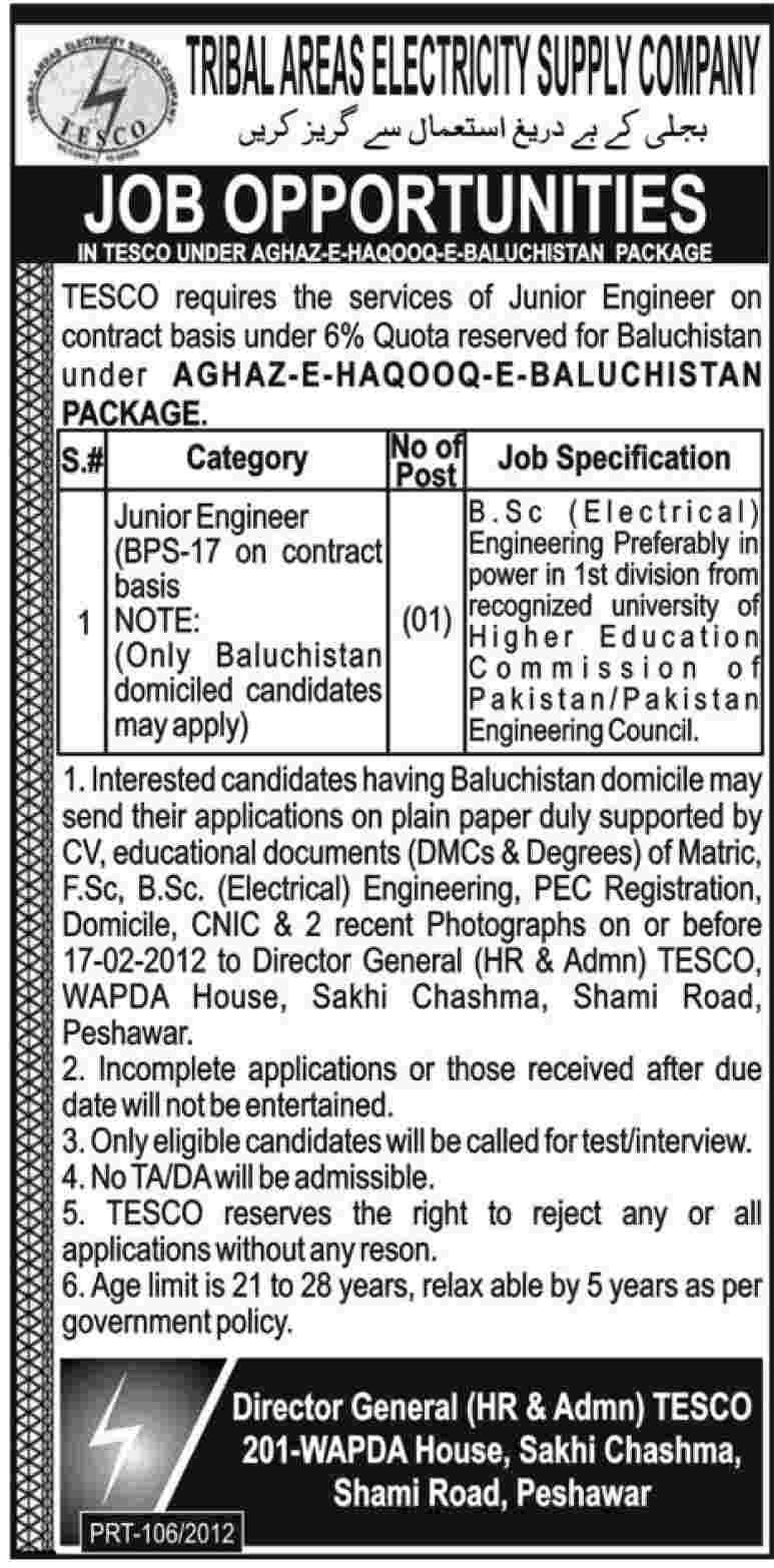 Tribal Areas Electricity Supply Company Job Opportunities