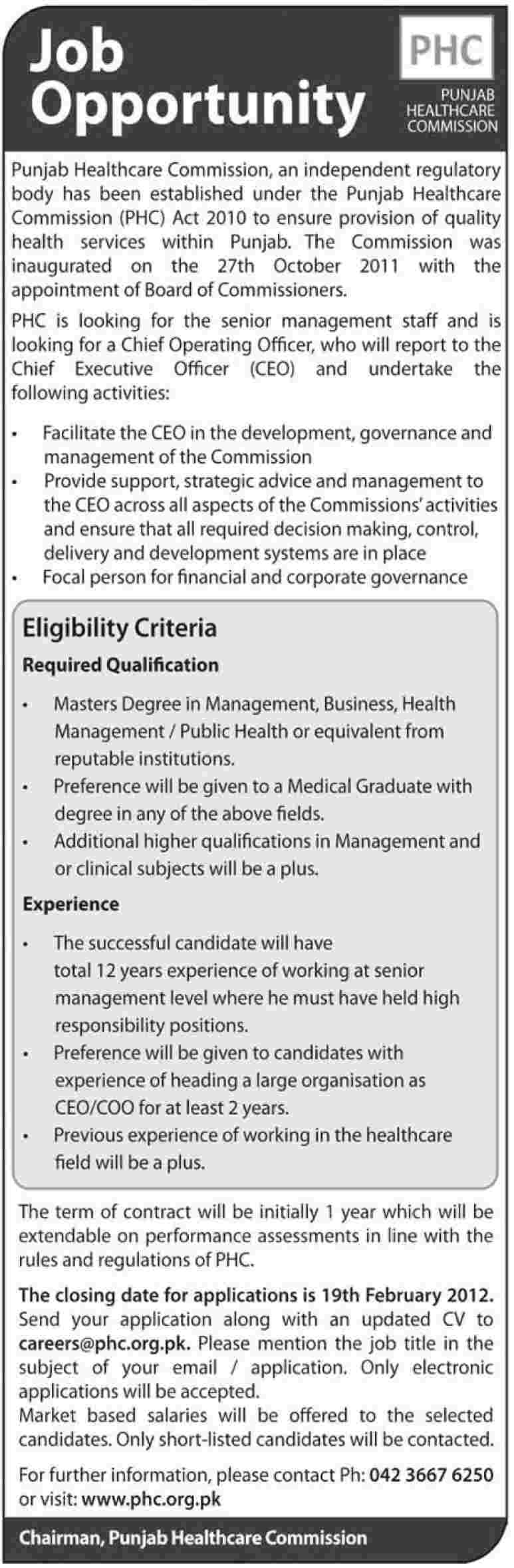 Punjab Healthcare Commission Jobs Opportunity