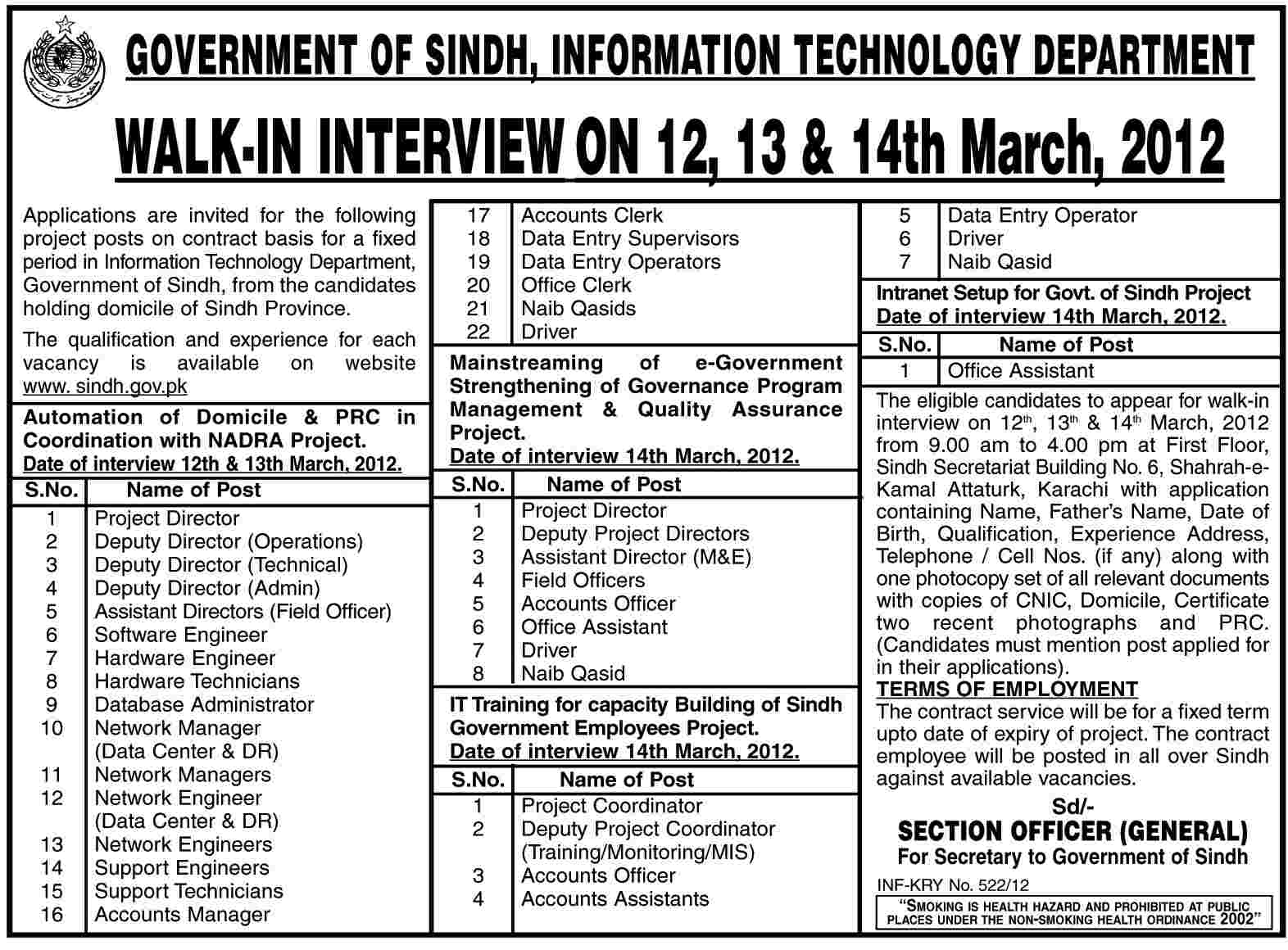 Information Technology Department, Government of Sindh Jobs Opportunity