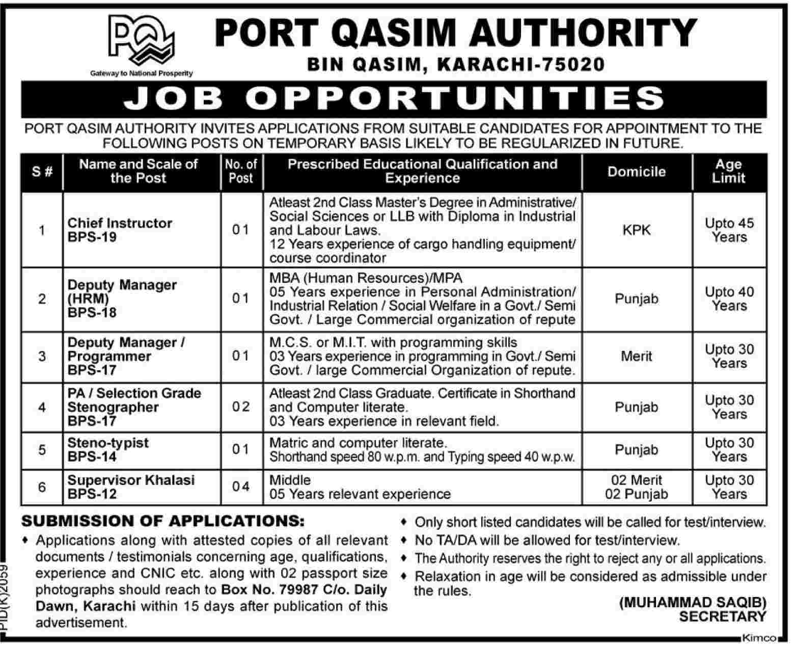 Port Qasim Authority Jobs Opportunity