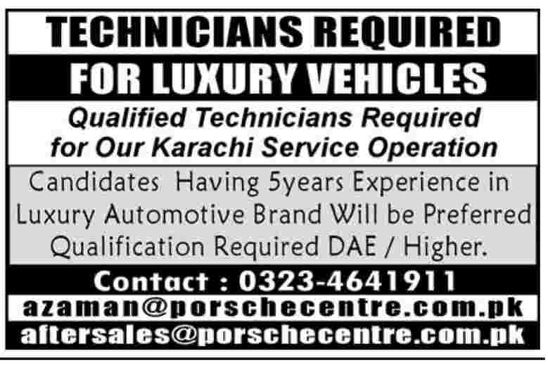 Technician Required for Luxury Vehicles in Karachi