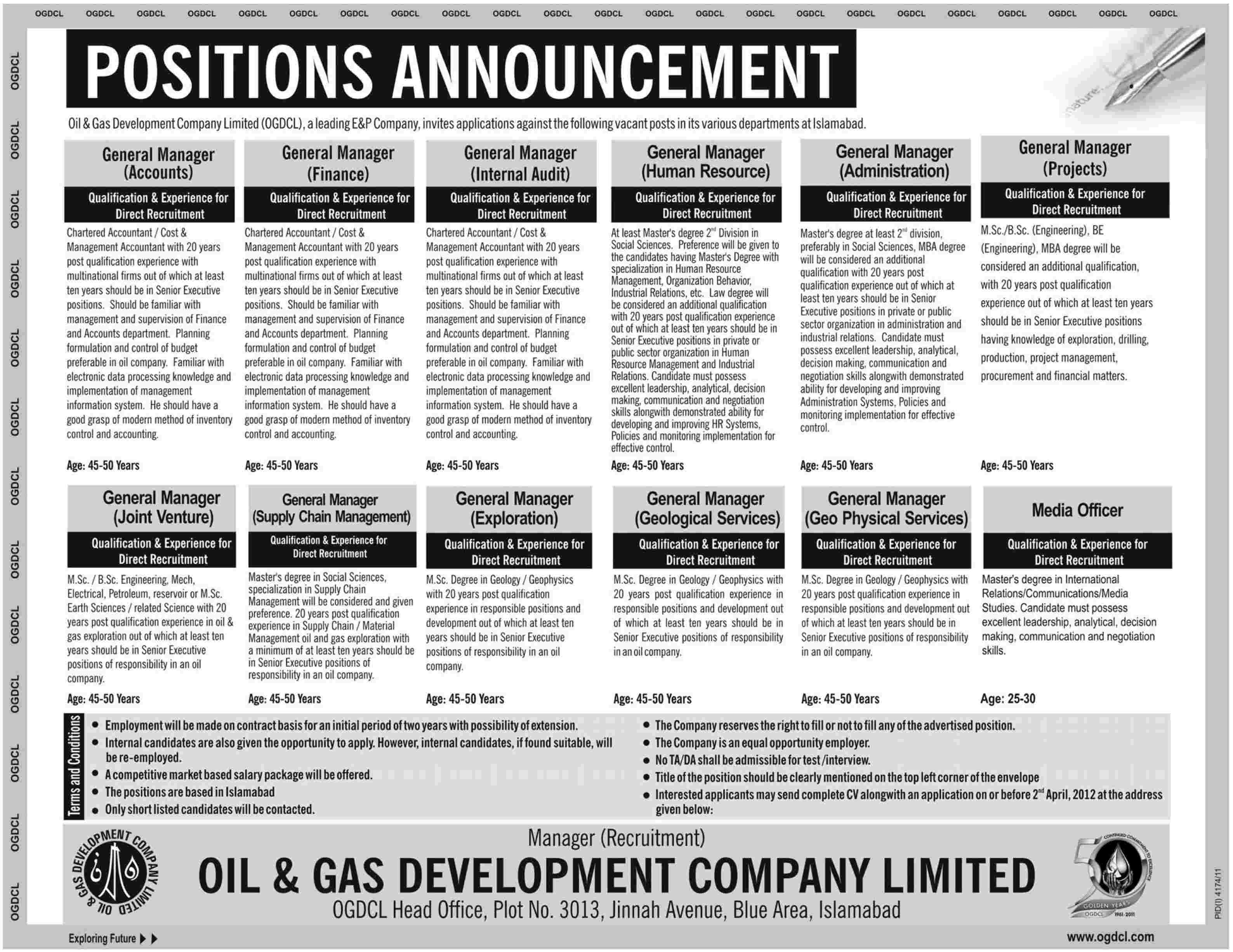 Oil and Gas Development Company Limited (Govt) Jobs