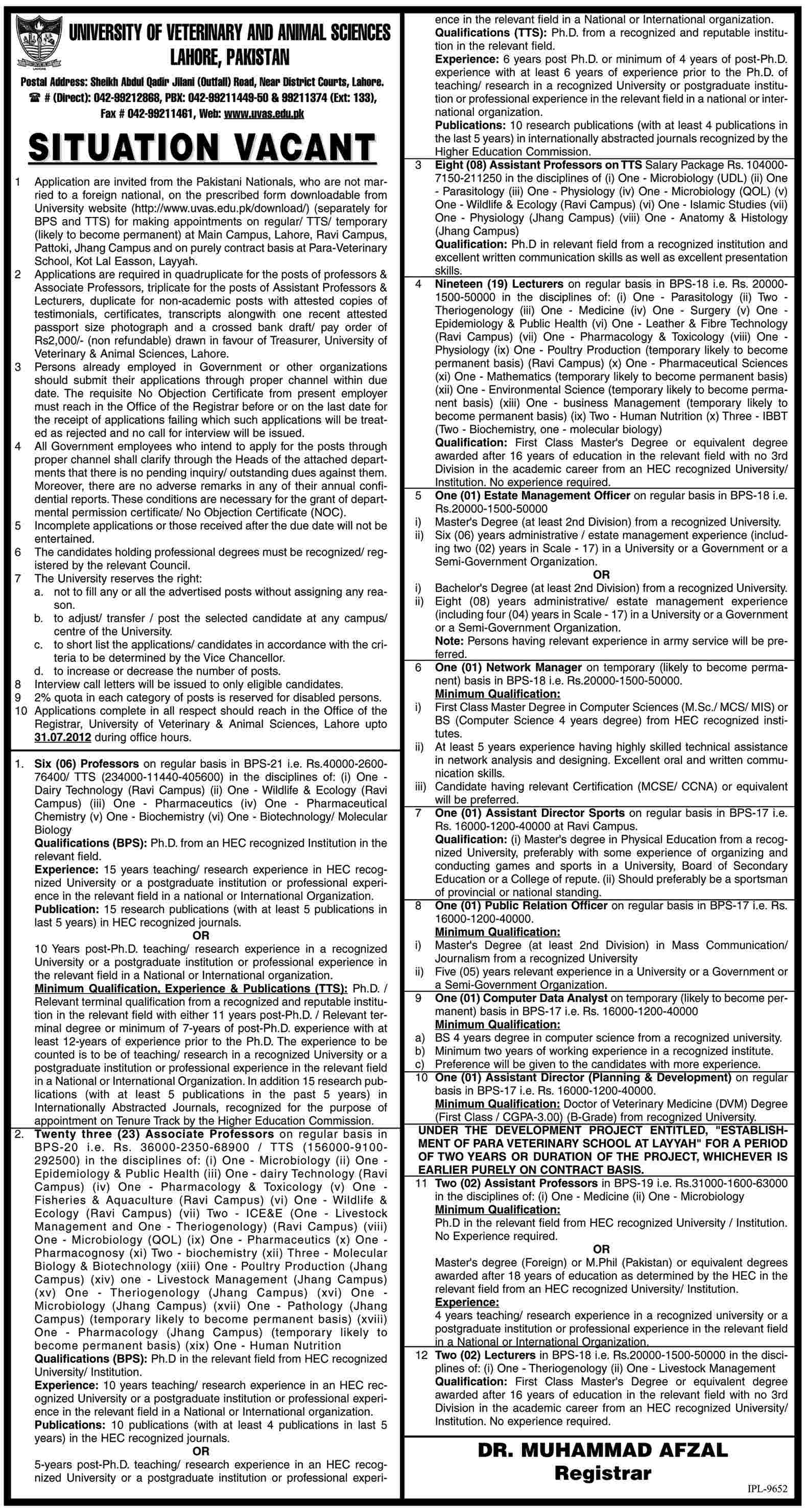 University of Veterinary and Animal Sciences Requires Teaching and Non-Teaching Staff (Government Job)