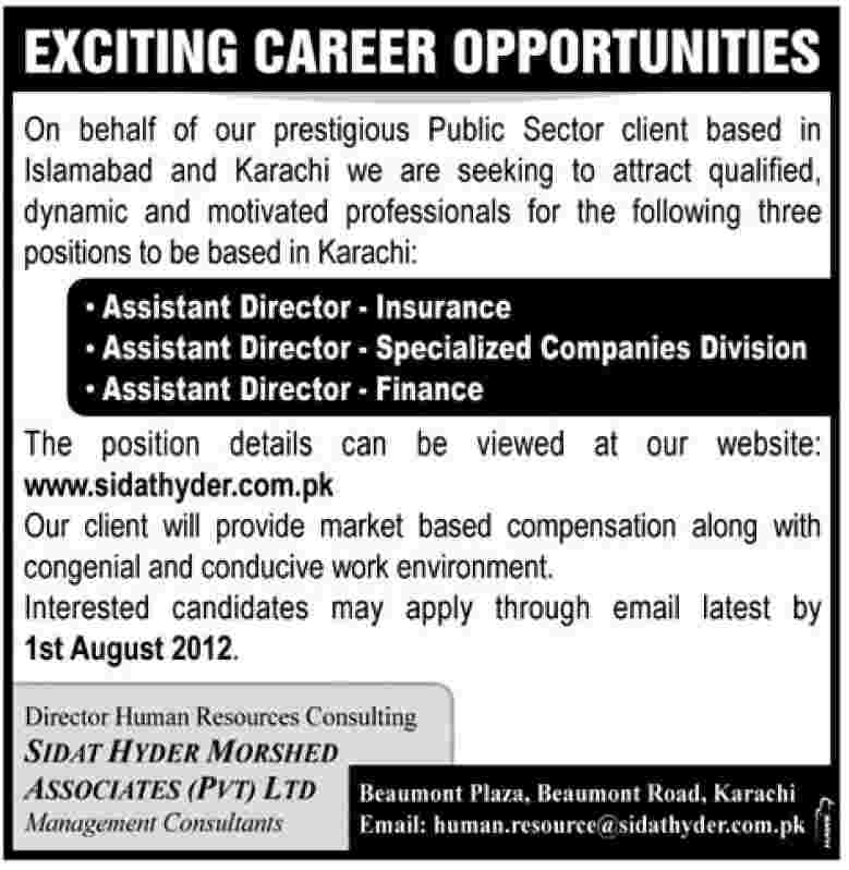 Assistant Directors Required Under Public Sector Organization