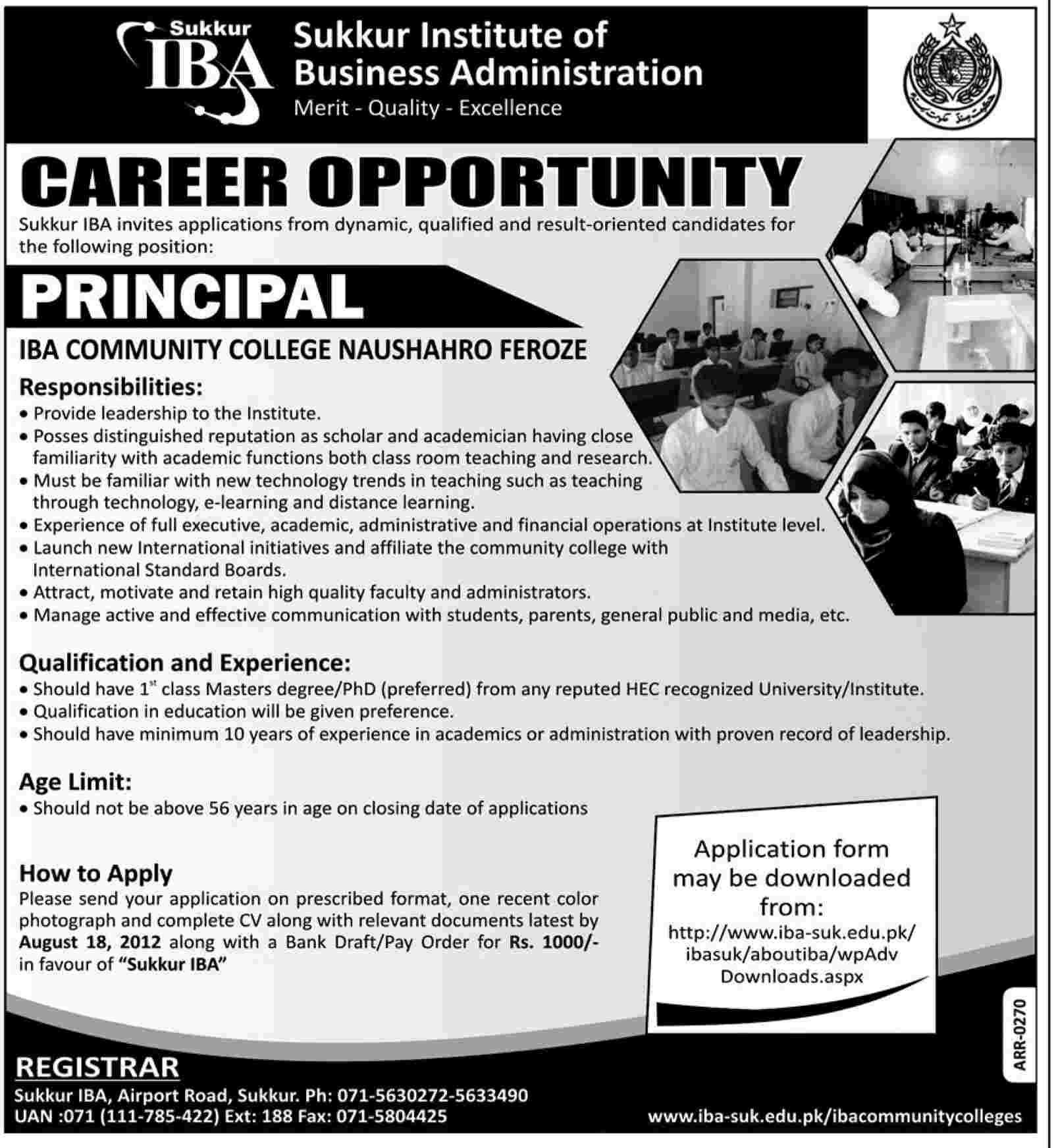 IBA Institute of Business Administration Sukkur Requires Principal for IBA Community College