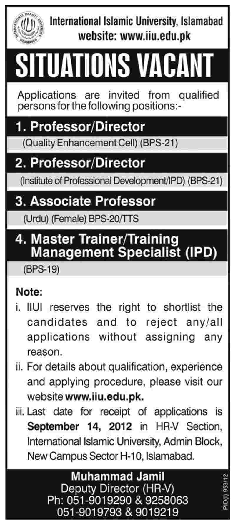IIU International Islamic University Islamabad Requires Teaching and Non-Teaching Faculty (Government Job)
