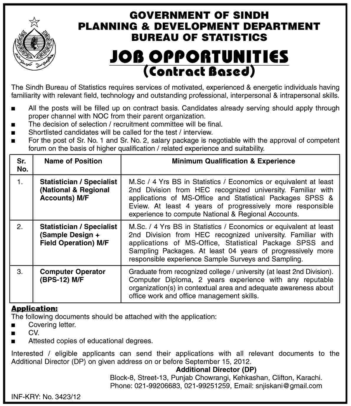 The Sindh Bureau of Statistics Government of Sindh Jobs (Government Jobs)