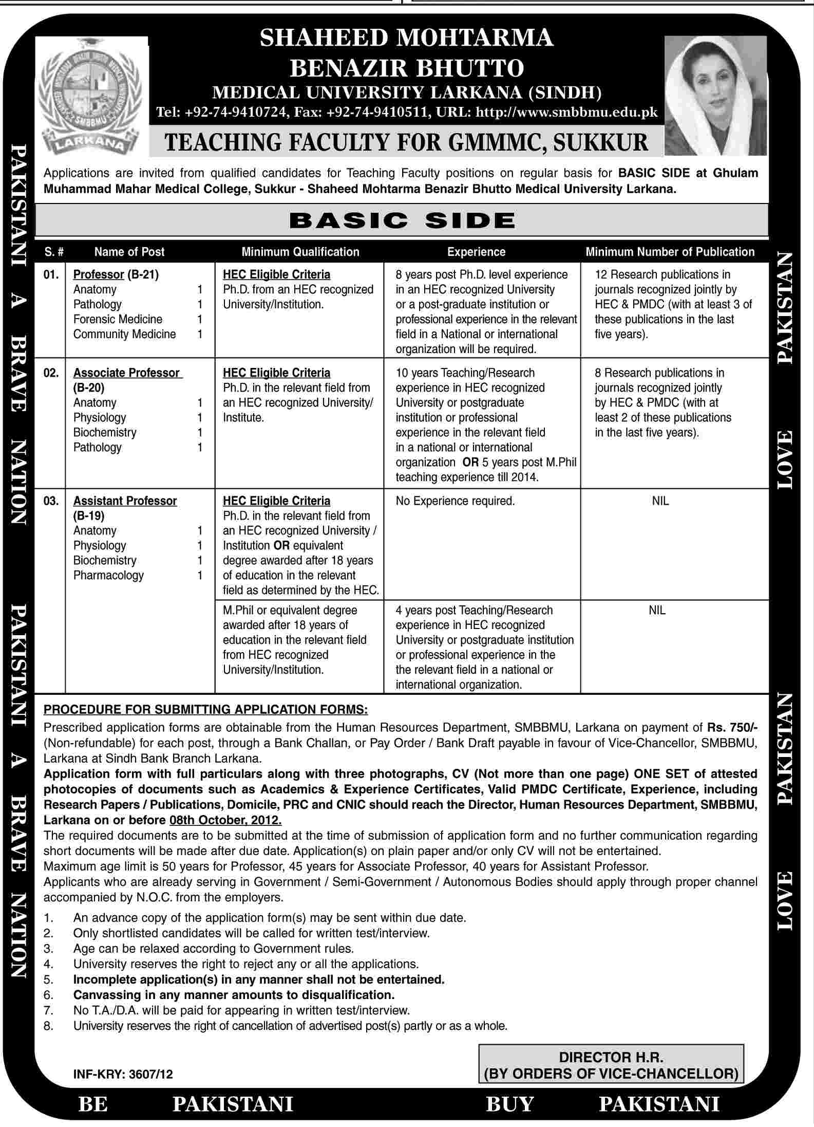 Shaheed Mohtarma Benazir Bhutto Medical University Larkana Jobs (Government Job)