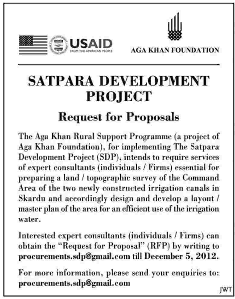 Satpara Development Project (SDP) of USAID & AKF Requires Consultants