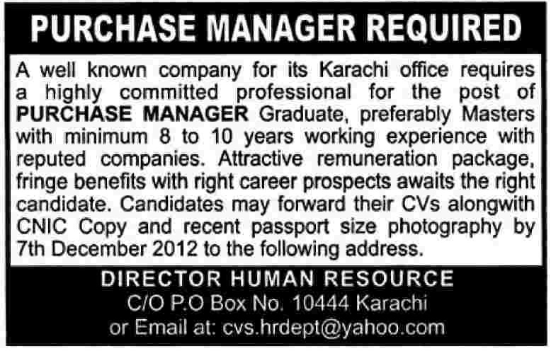 Purchase Manager Job in a Company