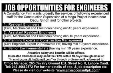 Engineers Jobs 2013 at Enviro Consult