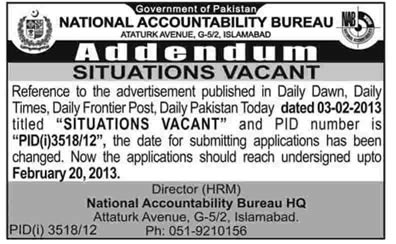Addendum: NAB Jobs 2013 for Director Generals - Extension in Application Submission Date