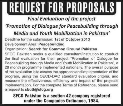 SFCG Pakistan Job for Consultant for Final Evaluation of Project 2013
