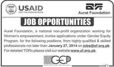 Aurat Foundation Jobs 2014 Latest