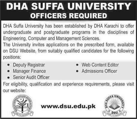 DHA Suffa University Karachi Jobs 2014 February Latest for Administrative Staff
