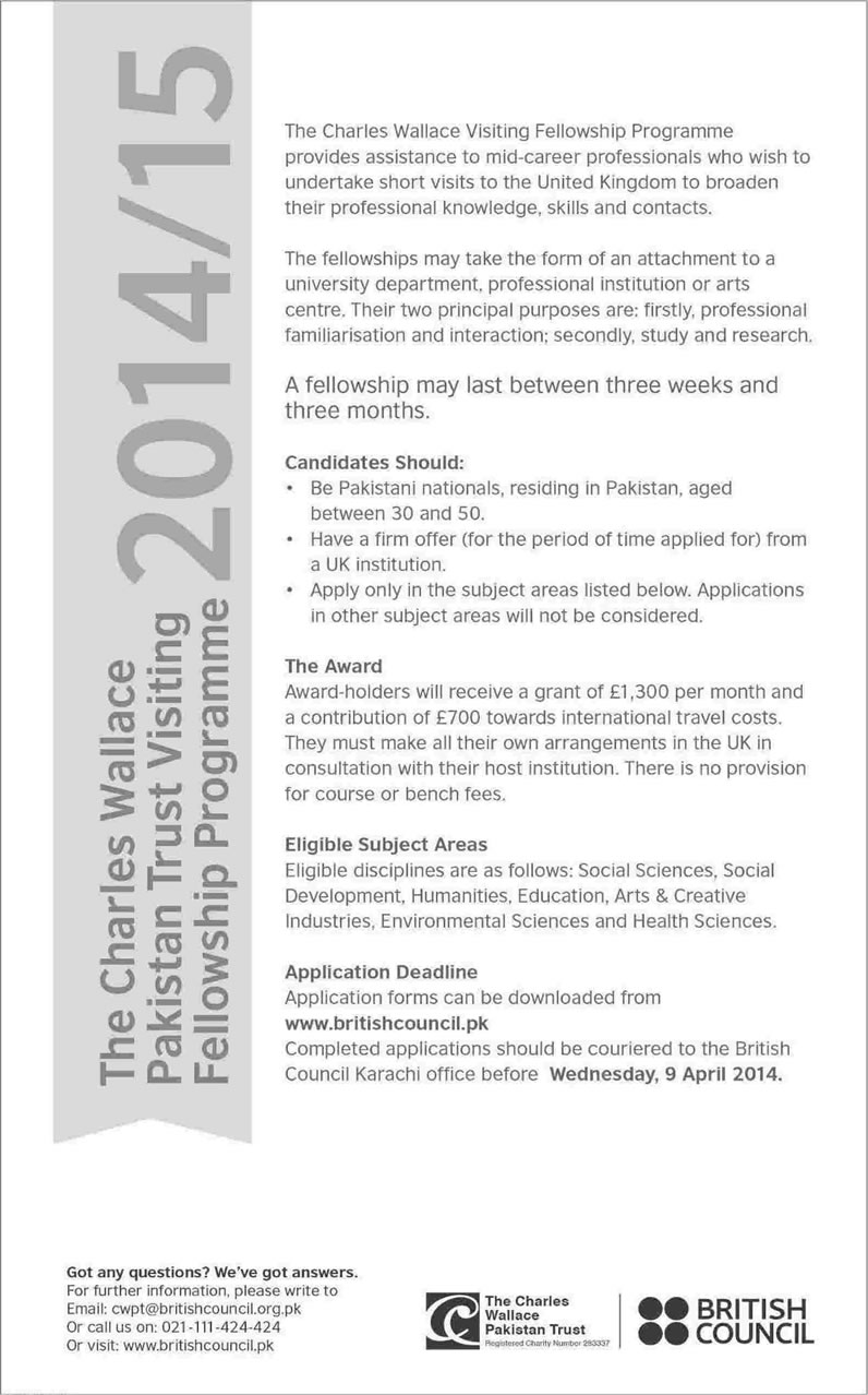 The Charles Wallace Pakistan Trust Visiting Fellowship Programme 2014 / 2015