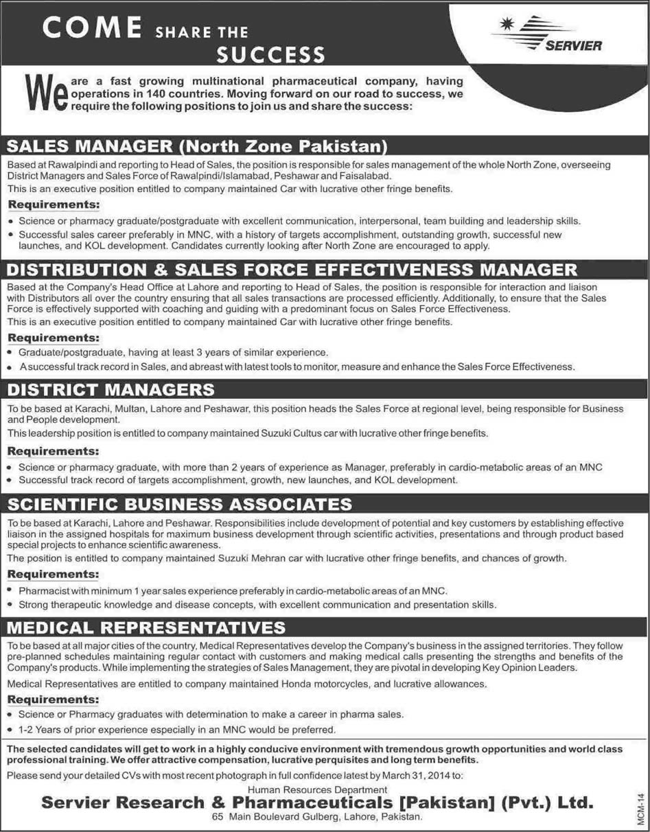Servier Pakistan Jobs 2014 March for Sales Managers, Scientific Business Associates & Medical Representatives