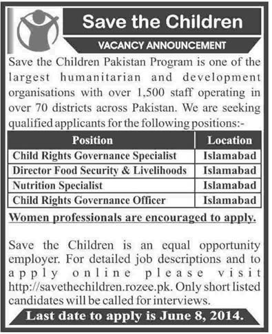 Save the Children Jobs 2014 June for Child Rights, Food Security & Nutrition Specialist