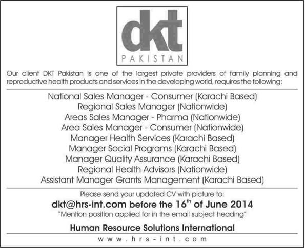 DKT Pakistan Jobs 2014 June Latest Advertisement