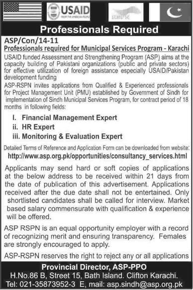ASP USAID Jobs 2014 June for Finance, HR and Monitoring & Evaluation Expert