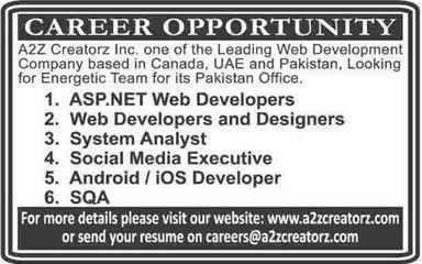 A2Z Creatorz Jobs 2014 June / July Software Engineer, Web Designers & Other Staff