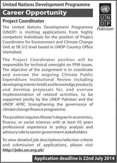 Project Coordinator Jobs in Islamabad 2014 July at UNDP