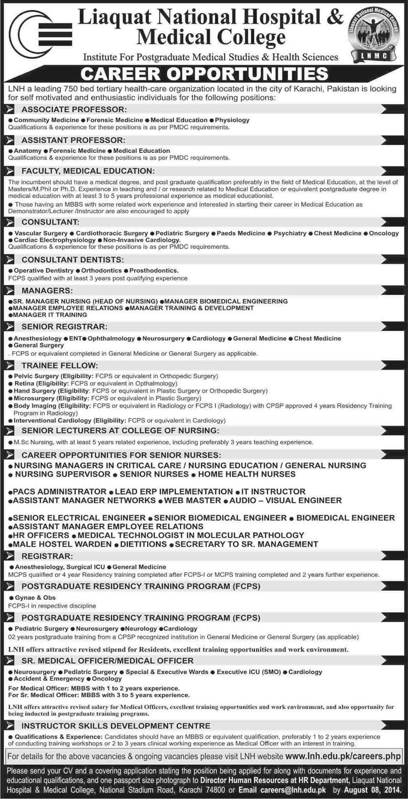 Liaquat National Hospital Karachi Jobs 2014 July / August Latest
