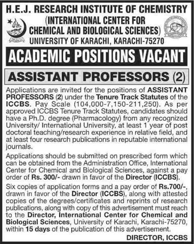 ICCBS University of Karachi Jobs 2014 August for Assistant Professors