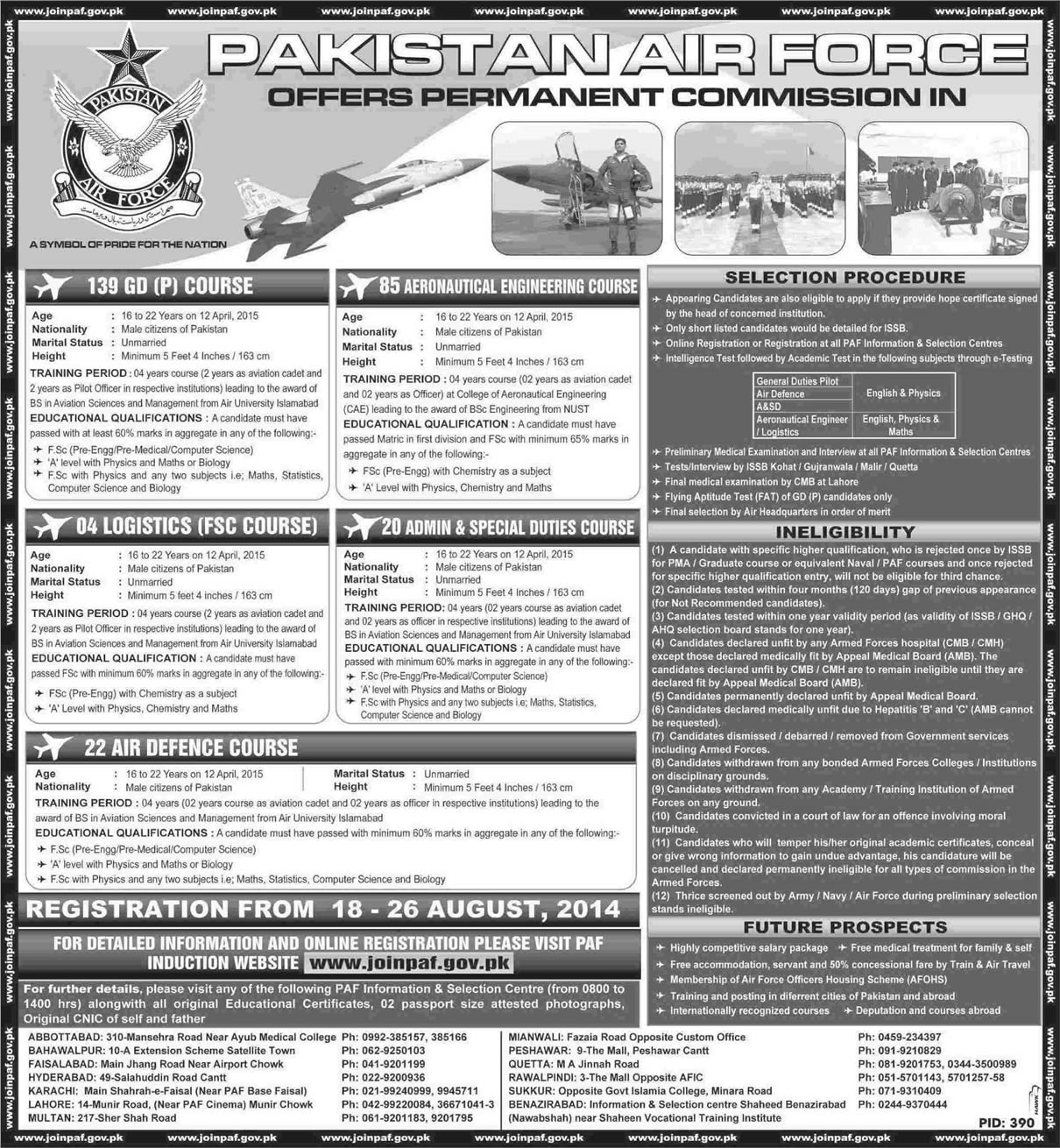 Join PAF 2014 August Online Registration for Permanent Commission in Pakistan Air Force