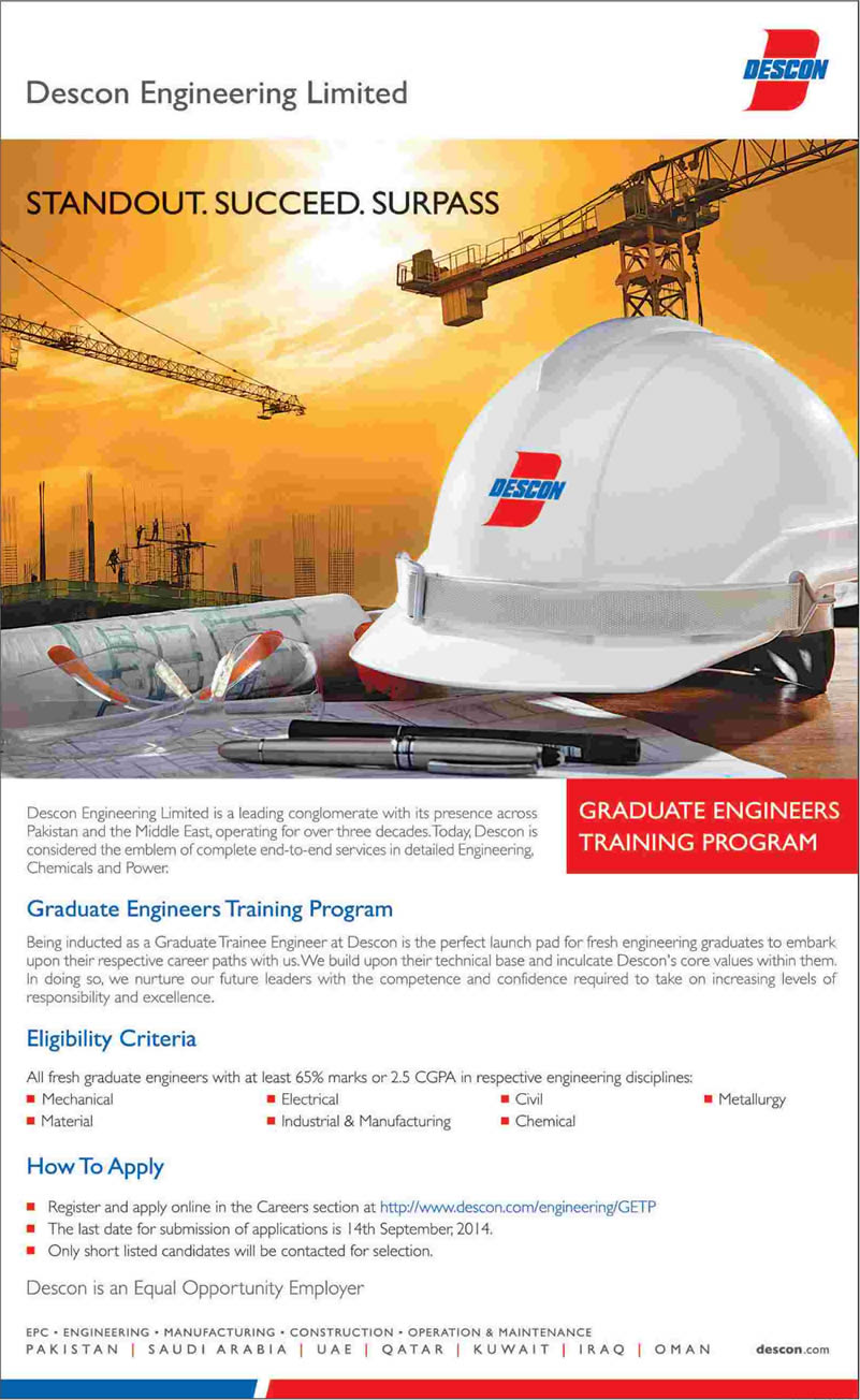 Descon Engineering Limited Pakistan Jobs 2014 September Graduate Engineers Training Program