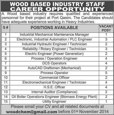 Wood Based Industry Jobs in Karachi 2014 October at Port Qasim Latest