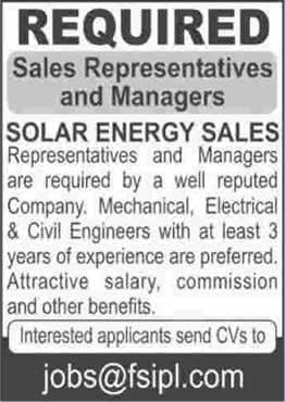 Sales Manager / Representative Jobs in Karachi 2014 December Fluid System International (Pvt.) Limited - FSIPL