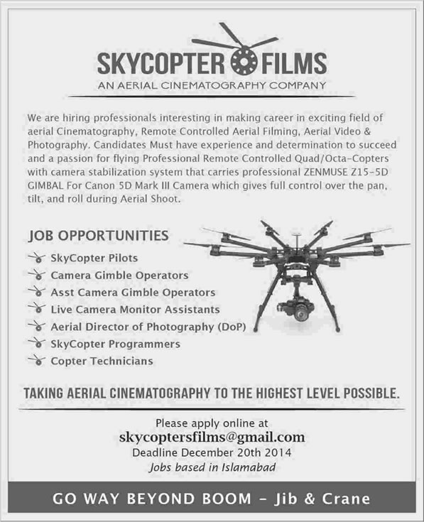 Skycopter Films Islamabad Jobs 2014 December Latest Advertisement