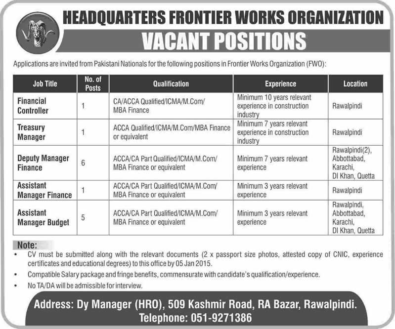 Frontier Works Organization Jobs December 2014 / January 2015 FWO Latest