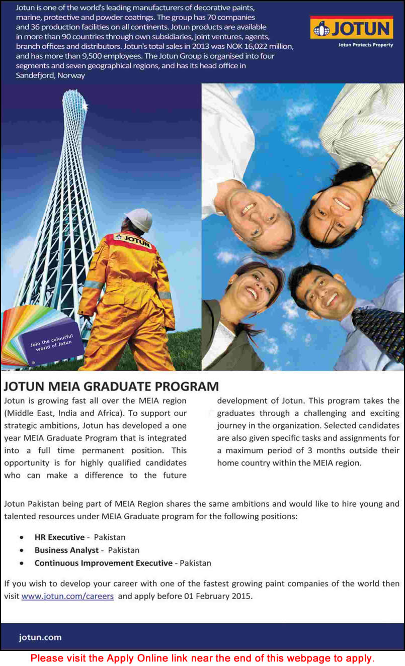 Jotun Paints Pakistan Jobs 2015 MEIA Graduate Program Apply Online