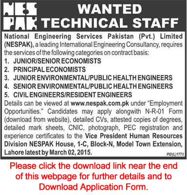 NESPAK Jobs 2015 February in Lahore Application Form Download National Engineering Services Pakistan